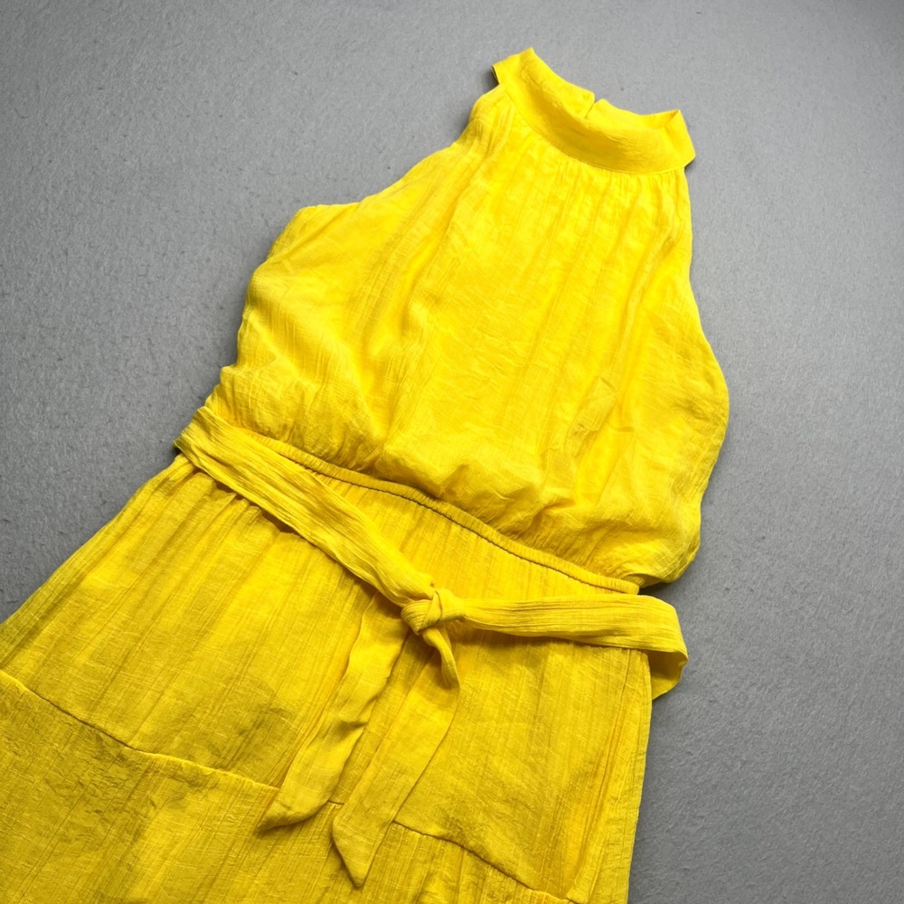 Tacera Yellow Halter Maxi Dress Large Boho Tiered Textured Sleeveless Summer
